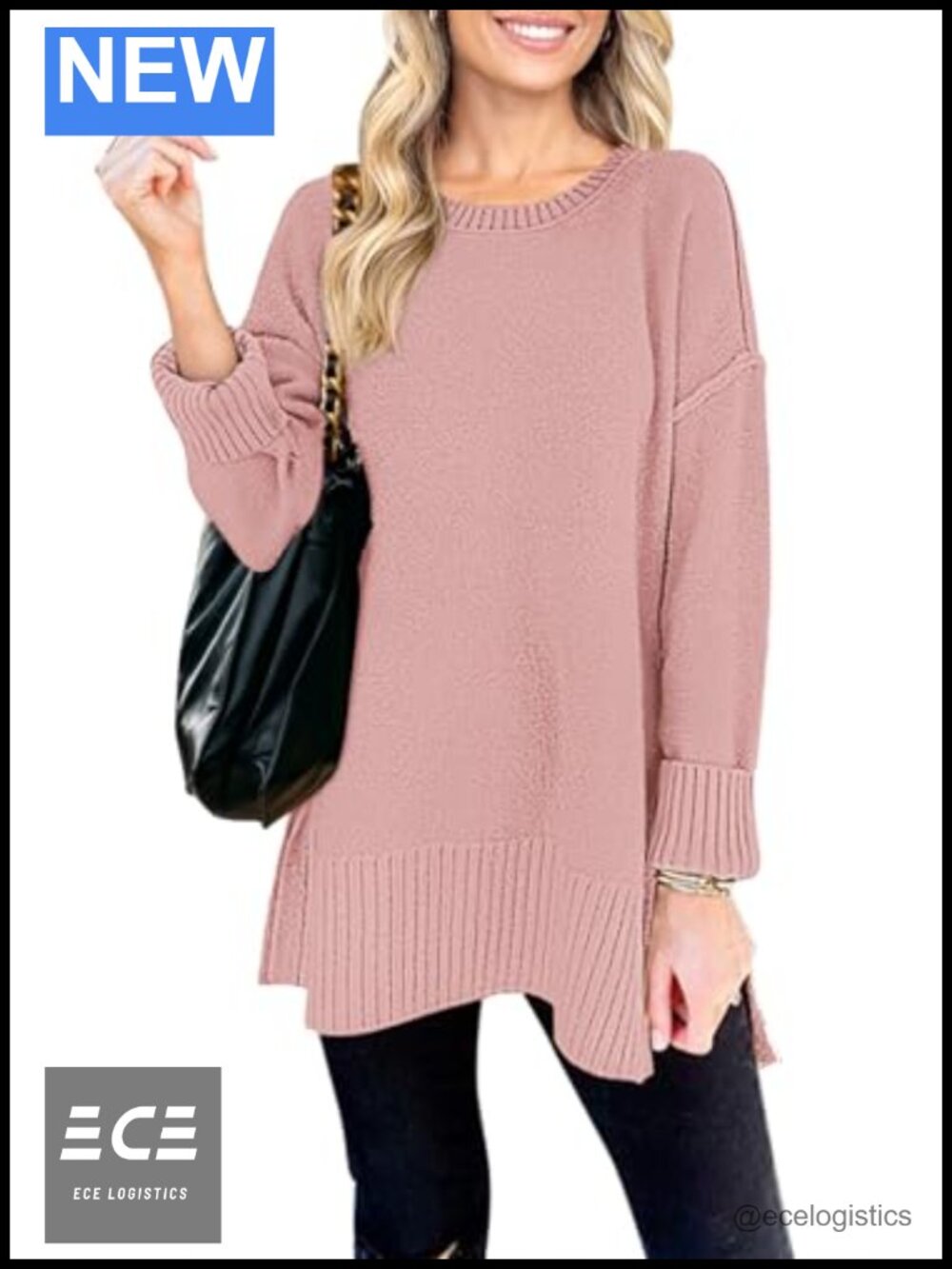 Oversized Tunic Sweater Pullover Lightweight Warm Round Neck Drop Shoulder